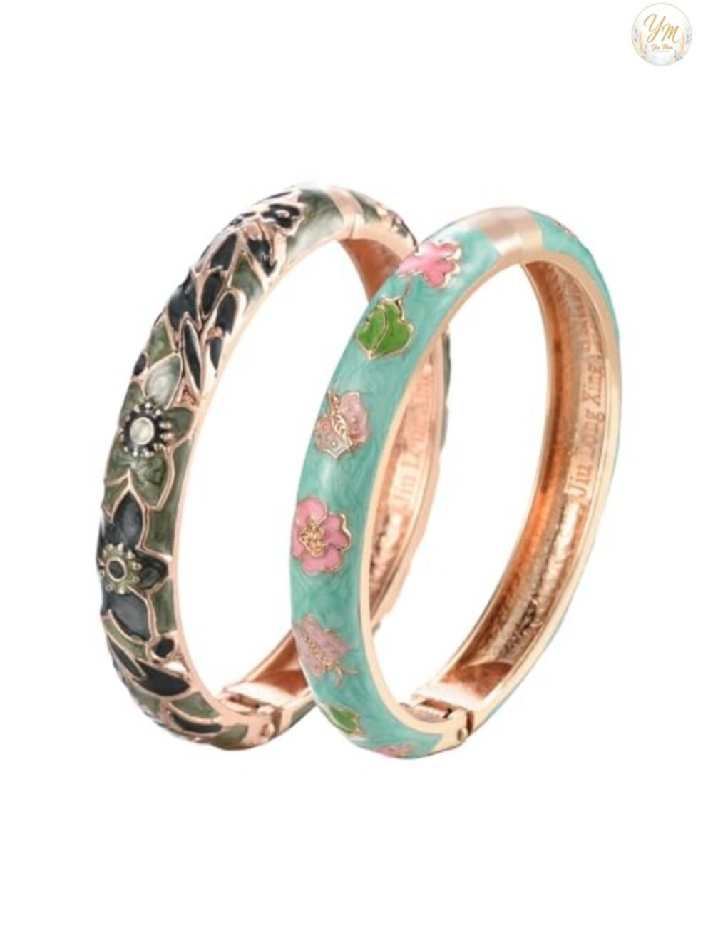 Cloisonne Enamel Bangle Bracelet Set Butterfly Hinged Cuff Jewelry Gift